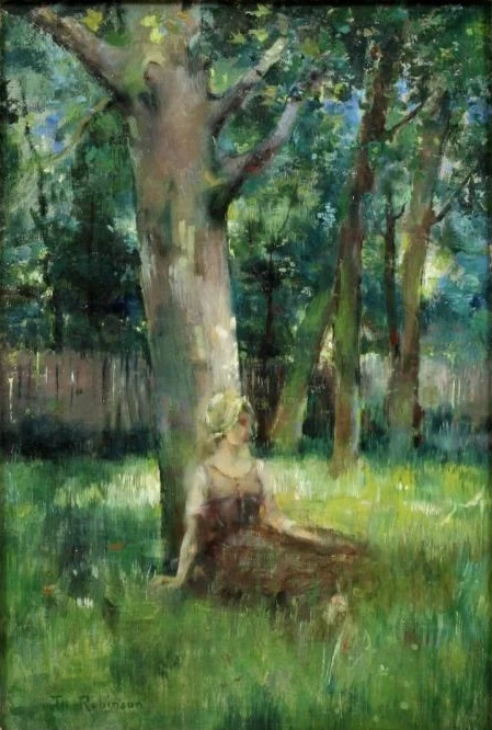 Ragazza seduta soto un albero